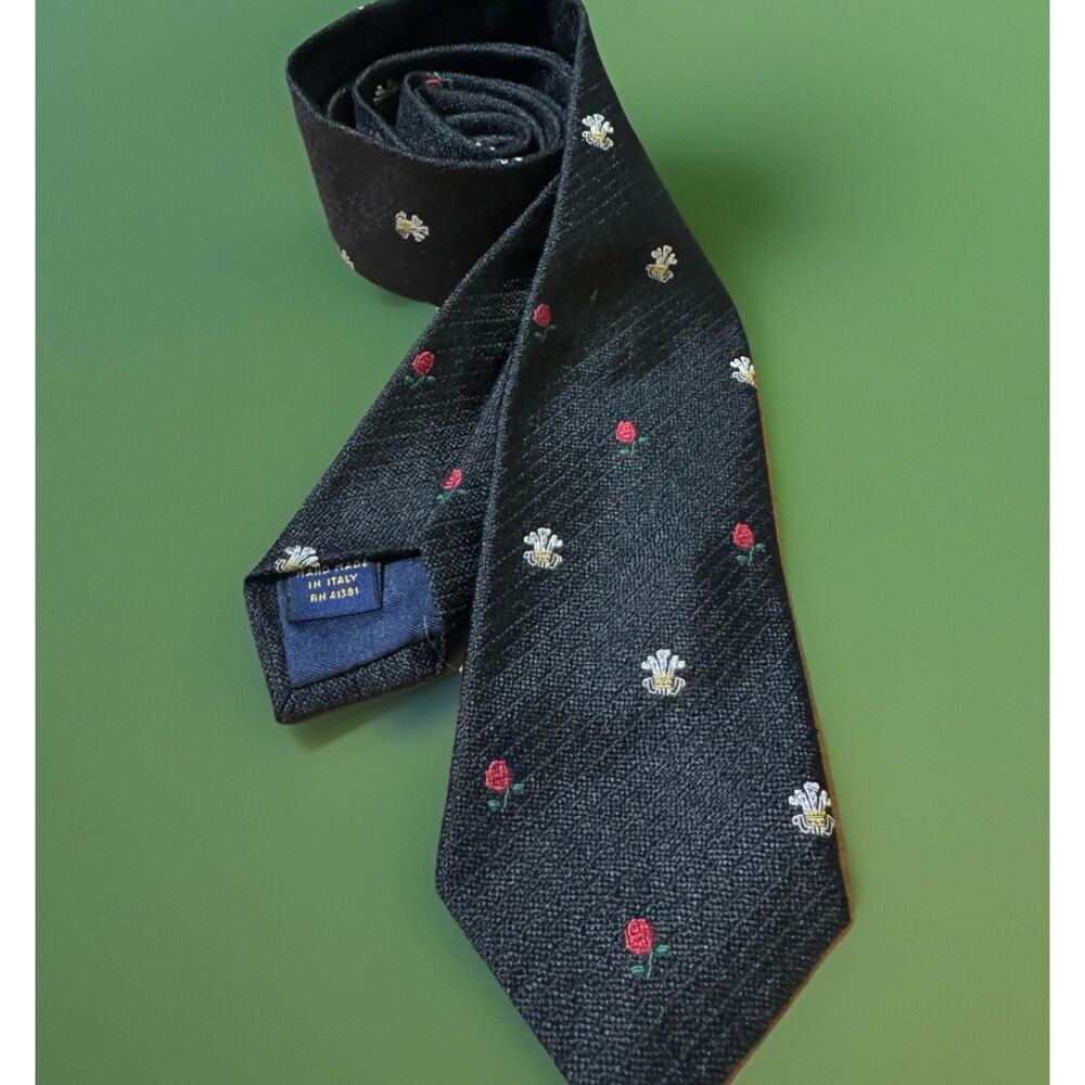 Vintage Ralph Lauren Rugby 💯 Silk Tie Black Italian | Dark Academia | RARE